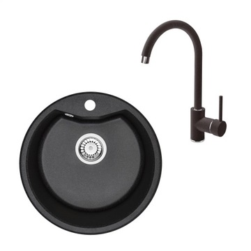 Deante Fiesta Solis zlewozmywak granitowy 48 cm z baterią kuchenną Nemezja