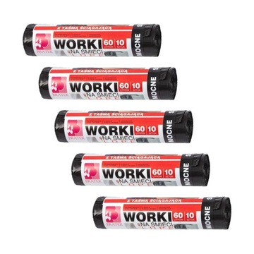 5x WORKI NA ŚMIECI Z TAŚMĄ 60L 10 SZT