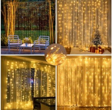 ТЕПЛАЯ СВЕТОВАЯ ЗАВЕСА 300 LED USB 3x3M + ПУЛЬТ ДИСТАНЦИОННОГО УПРАВЛЕНИЯ