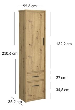 УЗКИЙ КНИЖНЫЙ ШКАФ ПОЛКА для книг 56 СМ дуб