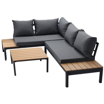 ZESTAW MEBLI ALUMINIOWYCH OGRODOWYCH ( SOFA + STOLIK ) SZARY + PODUSZKI