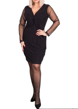 Sukienka brokatowa tiulowe rękawy SYLVI 63 / 2XL 3XL czarna