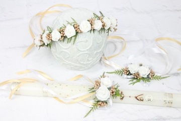 Венок для причастия, тонкий, ЗОЛОТОЙ папоротник, ЖЕМЧУГ