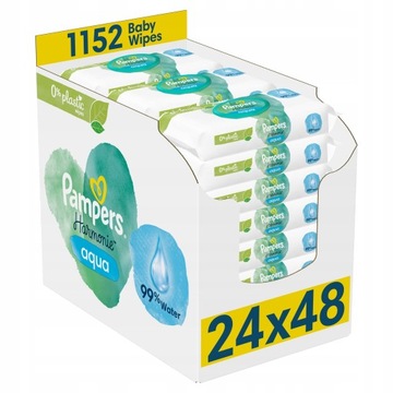 Chusteczki nawilżane Pampers Harmonie Aqua 24 x 48 szt.+ 1 x 10 szt. GRATIS