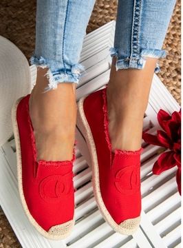 Super wygodne ESPADRYLE DAMSKIE wsuwane Materiałowe Czerwone r38