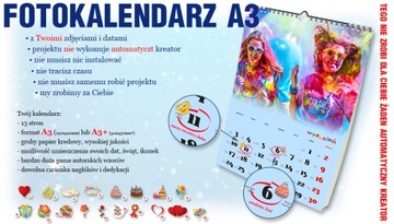foto kalendarz A3 ze zdjęciami, Twoje daty, wzory 2024