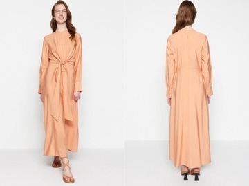 Trendyol pomarańczowa sukienka maxi z wiązaniem M