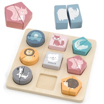 VIGA DREWNIANE KLOCKI DO UKŁADANIA UKŁADANKA KSZTAŁTY ZWIERZĄTKA POLARB