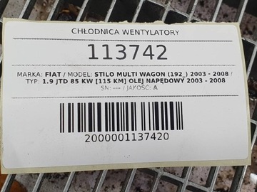 CHLADIČ VODY VENTILÁTOR KOMPLET FIAT STILO 1.9 JTD EVROPA