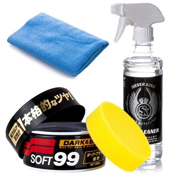 Wosk Samochodowy Dark & Black Wax IPA Aplikator Mikrofibra Zestaw SOFT99