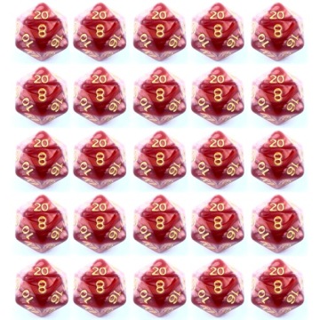 ZESTAW 25 KOSTEK K20 RPG KORONACJA KOŚĆ DWUDZIESTOŚCIENNA