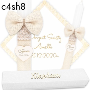 КРЕЩЕННАЯ СВЕЧА, ОДЕЖДА И ВЫШИВКА КРЕЩЕСТВЕННОЙ СВЕЧИ + БЕЛАЯ КОРОБКА в стиле БОХО