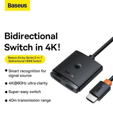 Двунаправленный переключатель Baseus 1x2 HDMI 4K 60 Гц, кабель HDMI длиной до 40 м