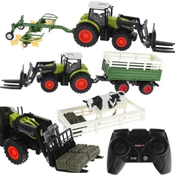 TRAKTOR CIĄGNIK STEROWANY PRZYCZEPA ZGRABIARKA ZESTAW FARMER