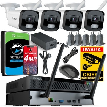 FORCE Zestaw monitoringu WIFI 4x Kamera IP 4MPx DYSK 1TB Rejestrator WiFi