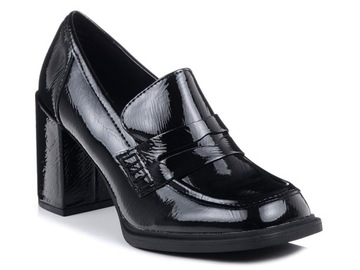 Buty damskie na obcasie lakierowane eleganckie czarne Marco Tozzi 24403 40