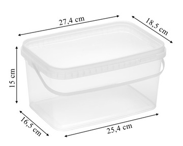 WIADRO WIADERKO PROSTOKĄTNE 5L z atestem NA ŻYWNOŚĆ przeźroczyste