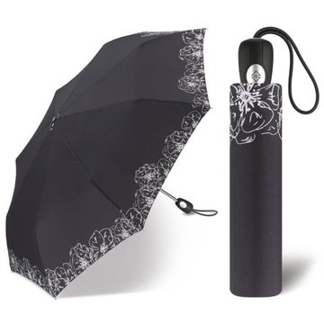 Automatyczna ekskluzywna parasolka damska Pierre Cardin czarna z ornamentem