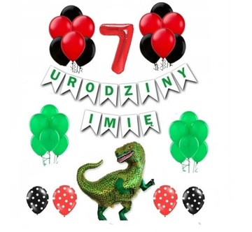 Zestaw Balony Dekoracje Dinozaury 7 Urodziny Imię