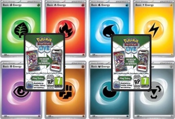 ZESTAW 8 ORYGINALNYCH KART ENERGII POKEMON + 2 ORYGINALNE KODY DO GRY