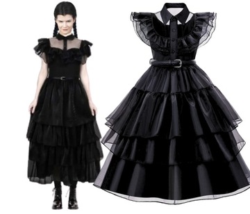Strój Wednesday Addams Kostium Sukienka + Pasek Rozmiar M