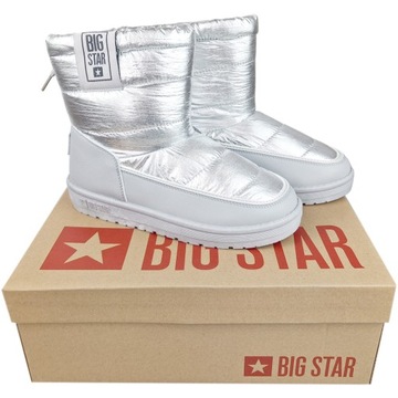 Botki damskie buty zimowe ocieplane srebrne śniegowce BIG STAR II274118 38