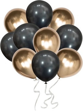 ZESTAW BALONÓW CZARNO ZŁOTE CHROM hel tort BZ11