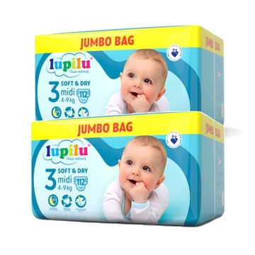 PIELUCHY PAMPERSY LUPILU 3 Midi 2 x 112 SZT JUMBO BAG. 224 sztuki