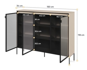 WITRYNA beżowa SZKLANA do salonu GABLOTA LED TR-08