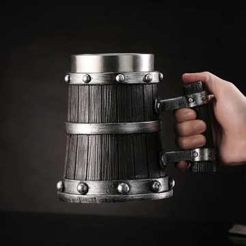 600ML WIKING NIEMIECKI DUŻY DREWNIANY KUFEL DO PIWA Z BECZKI