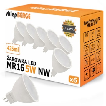6x Żarówka LED MR16 12V 5W = 40W 415lm ZESTAW