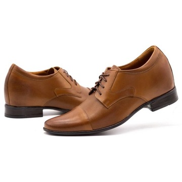 Buty męskie wizytowe pantofle skórzane P10 podwyższające brązowe 40