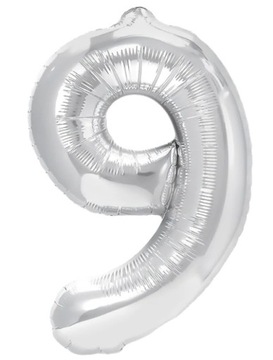 Balon Cyfra Cyferka 9 Srebrna 100 cm