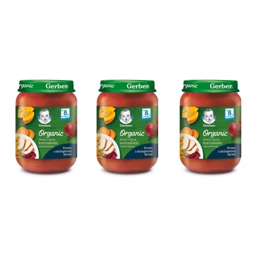 GERBER ORGANIC Obiadek Bataty z dynią, kurczakiem i buraczkami 3x190g