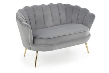 Sofa Dwuosobowa Muszelka Podwójna Glamour Złota Szara Welurowa Tapicerowana