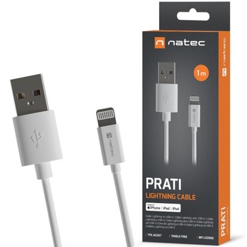 Kabel Natec Prati Lightning / iPhone -> USB-A 1m MFI Biały
