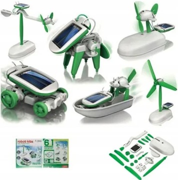 ROBOT SOLARNY 6 w 1 EDUKACYJNY ENERGIA SŁONECZNA zestaw wiatrak panel łódka