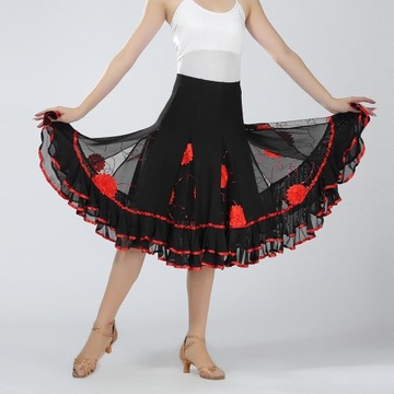 Spódnica do tańca towarzyskiego Flamenco Waltz z cekinami w kolorze czerwon