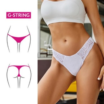 5x PIĘKNE BAWEŁNIANE NAJLEPSZEJ JAKOŚCI STRINGI PRĄŻKOWANE KORONKOWE M/L