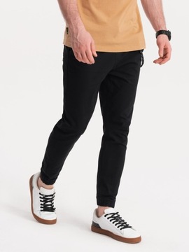 Spodnie męskie materiałowe JOGGERY z ozdobnym sznurkiem czarne V1 P908 XL