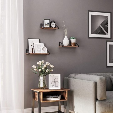 ПРОМЫШЛЕННЫЕ НАСТЕННЫЕ ПОЛКИ НАБОР LOFT, 3 шт., ЧЕРНЫЙ МЕТАЛЛ, КОРИЧНЕВЫЙ РУСТИК