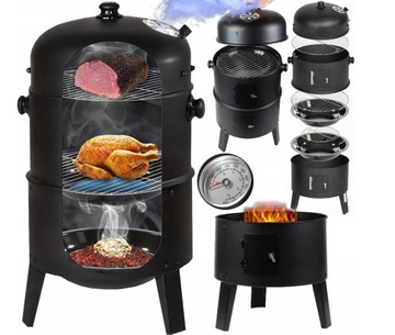 ZESTAW GRILL OGRODOWY WĘDZARNIA PALENISKO MODUŁOWE ŻELIWNE 3w1+ DMUCHAWA