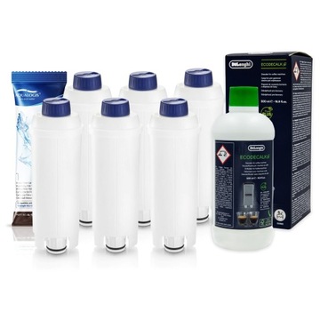 6x FILTR WODY + DeLonghi ODKAMIENIACZ 500ml ZESTAW