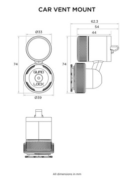 Автомобильный вентиляционный держатель для телефона Quad Lock Mag