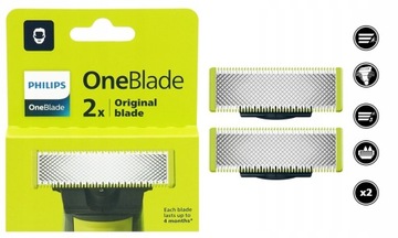 2 ЛЕЗВИЯ PHILIPS OneBlade QP430/50, ОРИГИНАЛЬНЫЕ НАСАДКИ ДЛЯ ЗАМЕНЫ ОДНОГО ЛЕЗВИЯ