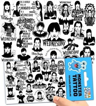 TATUAŻE ZMYWALNE TYMCZASOWE DLA DZIECI DZIECIĘCE WEDNESDAY WZORY ORYGINALNE