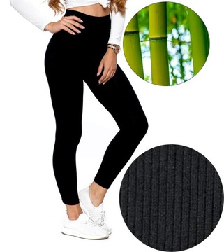 LEGINSY bambusowe GETRY CZARNE PRĄŻEK SPORT S M