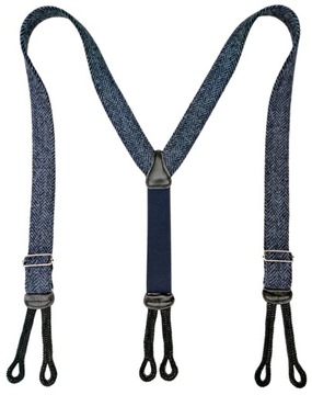 ТЕМНО-СИНИЕ подтяжки с узором «ЕЛОЧКА» и ПУГОВИКАМИ HARRIS TWEED WOOL