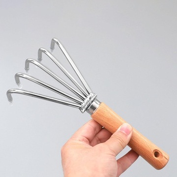 Ручной садовый культиватор для прополки Деревянная ручка Короткая ручка 5 зубцов