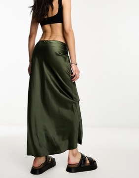 EXRiver Island Satynowa spódnica maxi cięta ze skosu w kolorze khaki XL